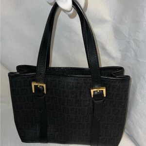 Authentic Fendi Zucca Black Canvas and Leather small Tote Bag
